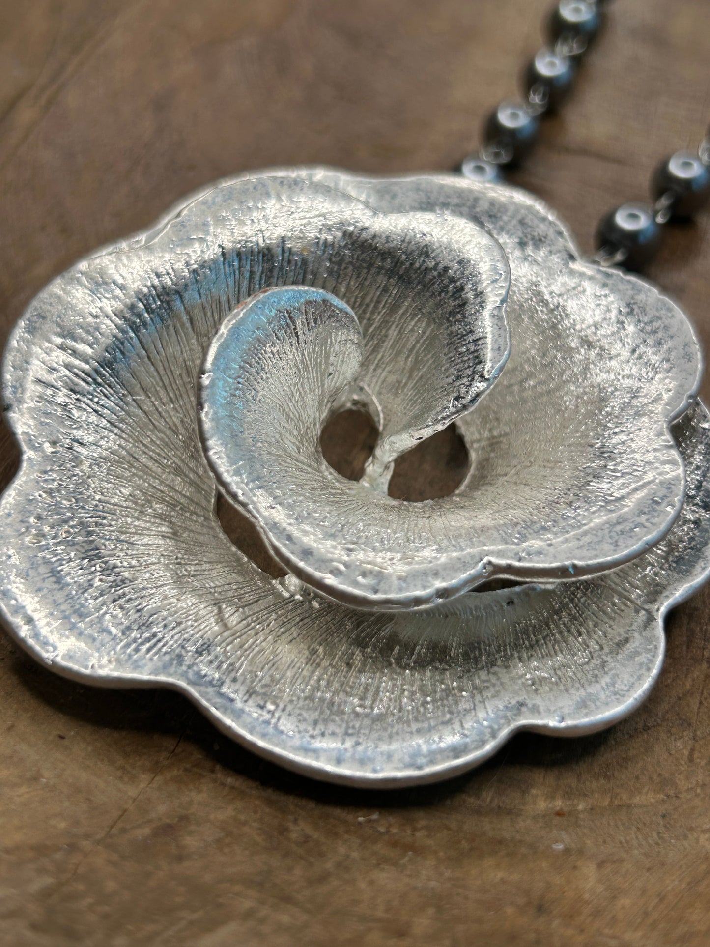 Large Silver Flower Necklace