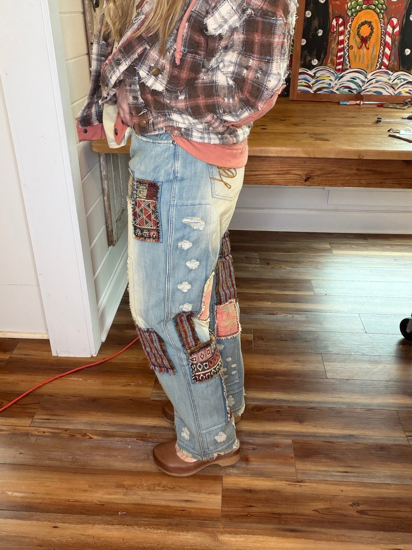 Jaded Gypsy- Peace and Love Jeans (Parchment) *Final Sale*