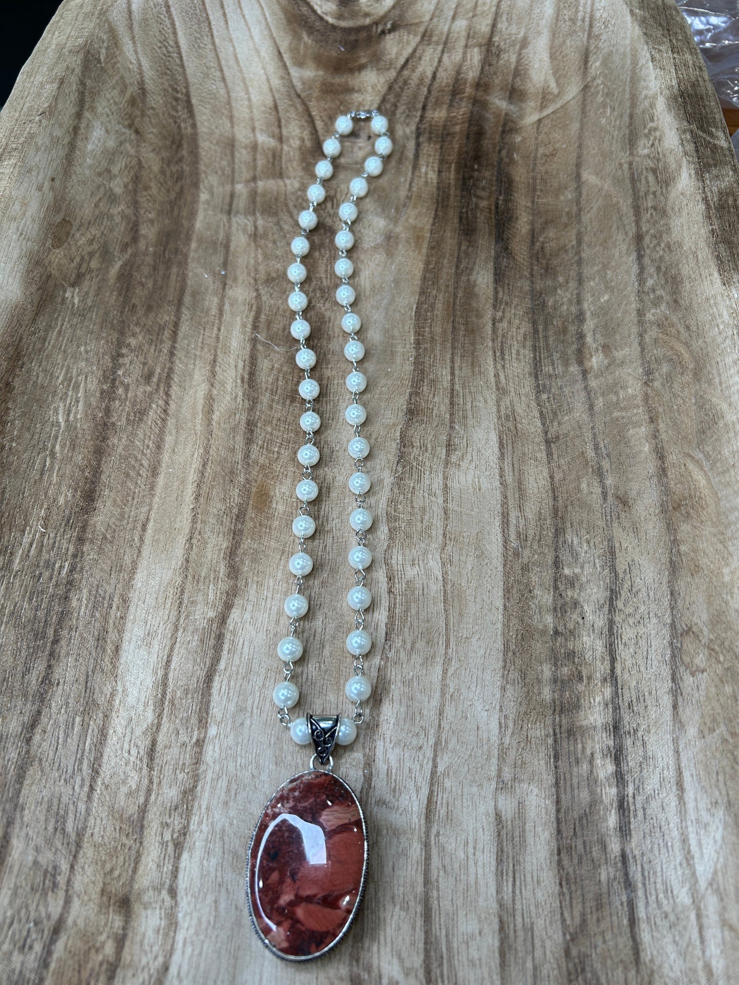 German Silver Red Maligano Jasper Necklace