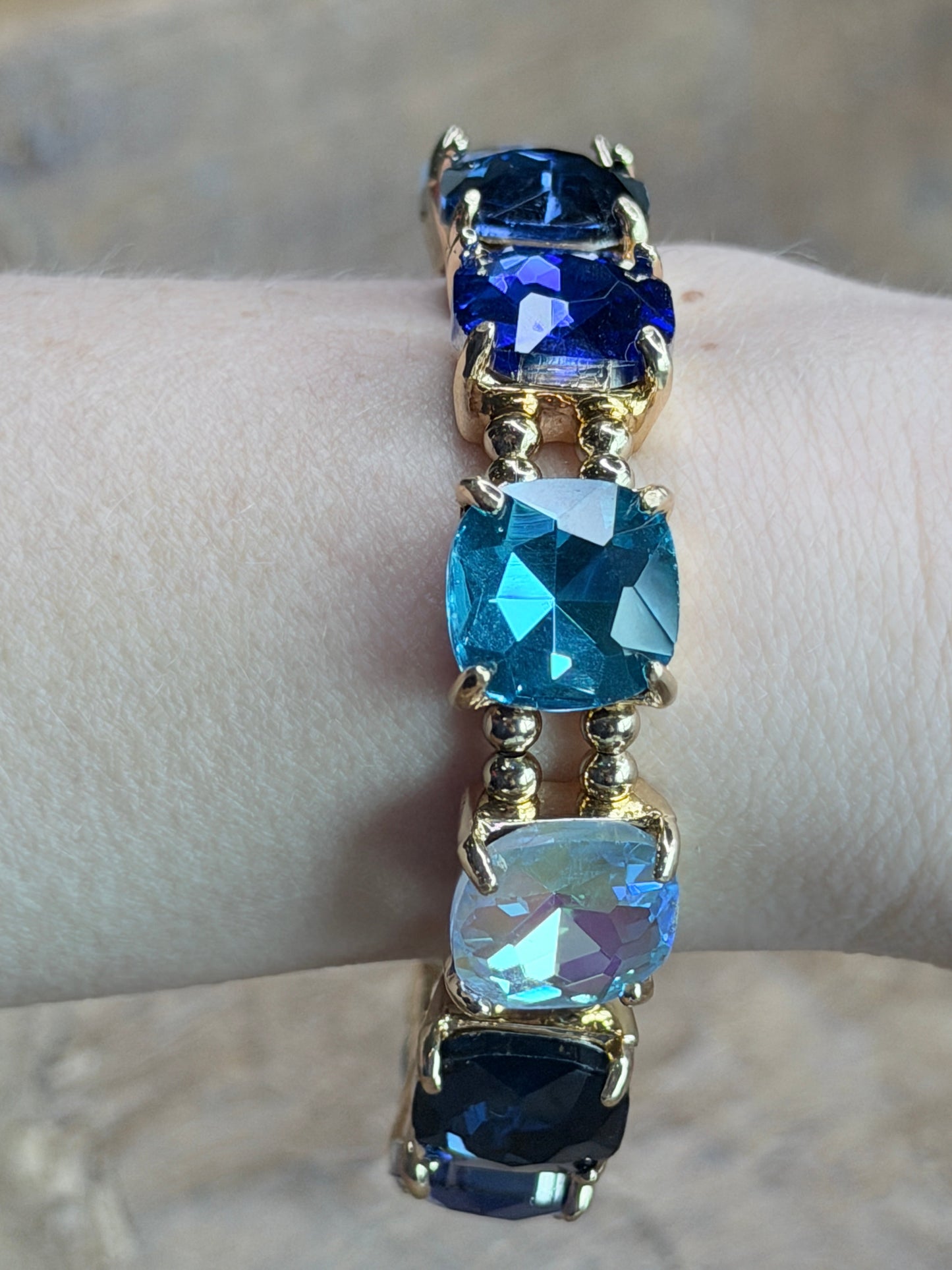 Blue Crystal Accent Gold Stretch Bracelet