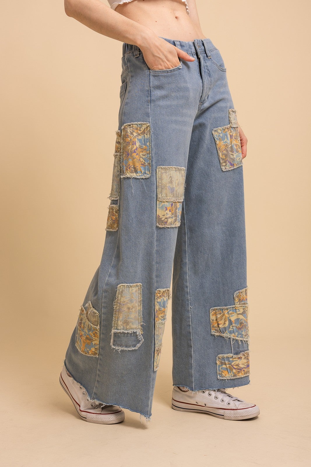 Bluevelvet- Wide-Leg Patchwork Jeans (Lt Denim)