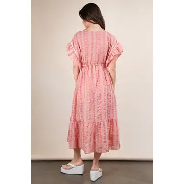 Very J Embroidered Boho Ruffled Midi Dress in Peach *Final Sale*