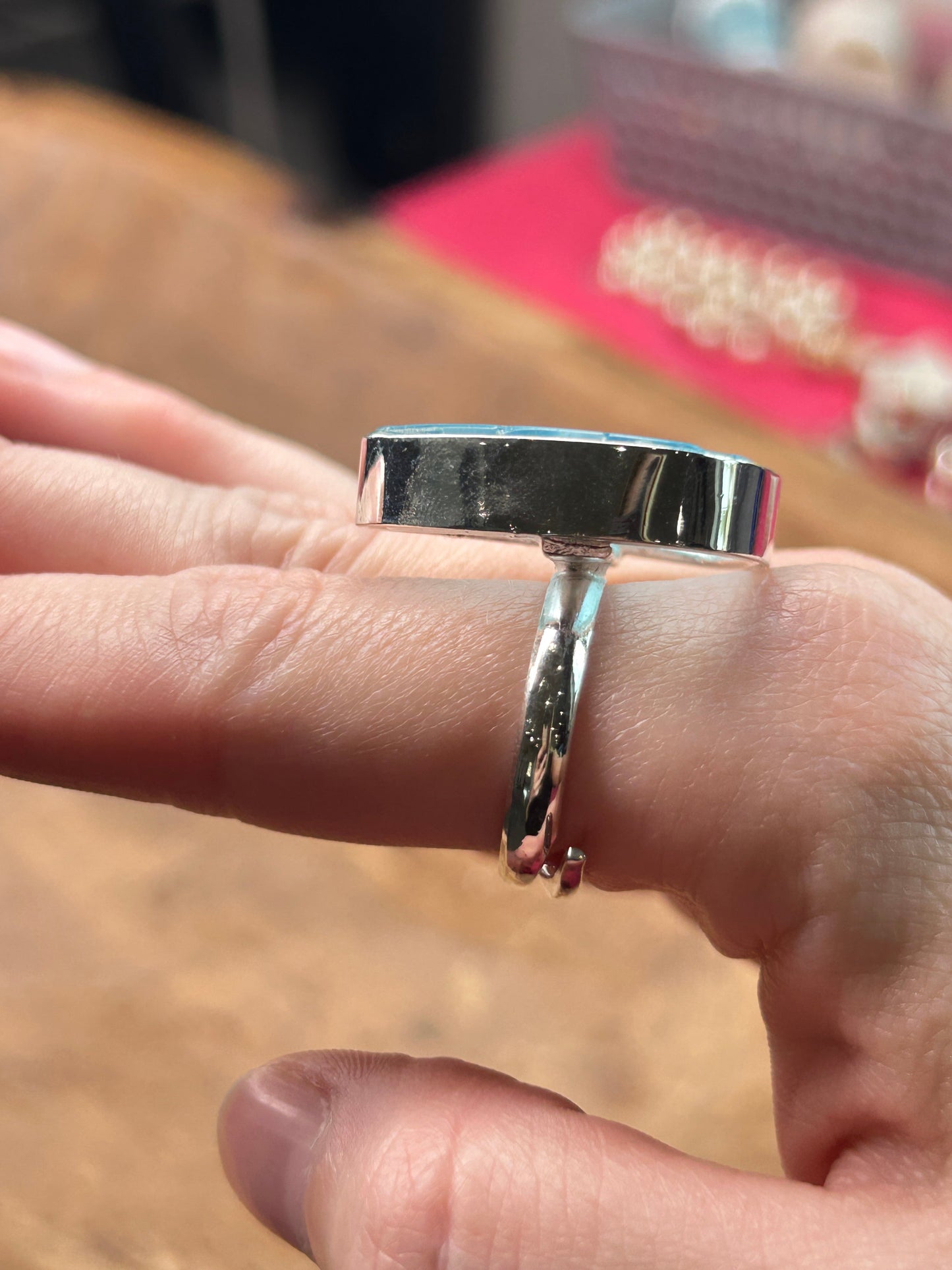 German Silver Natural Blue Sea Glass Ring (Triangular Small)