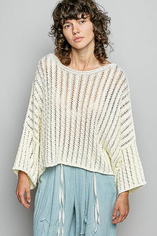 POL- 3/4 Sleeve Cropped Sweater (Ivory)  PREORDER *Final Sale*