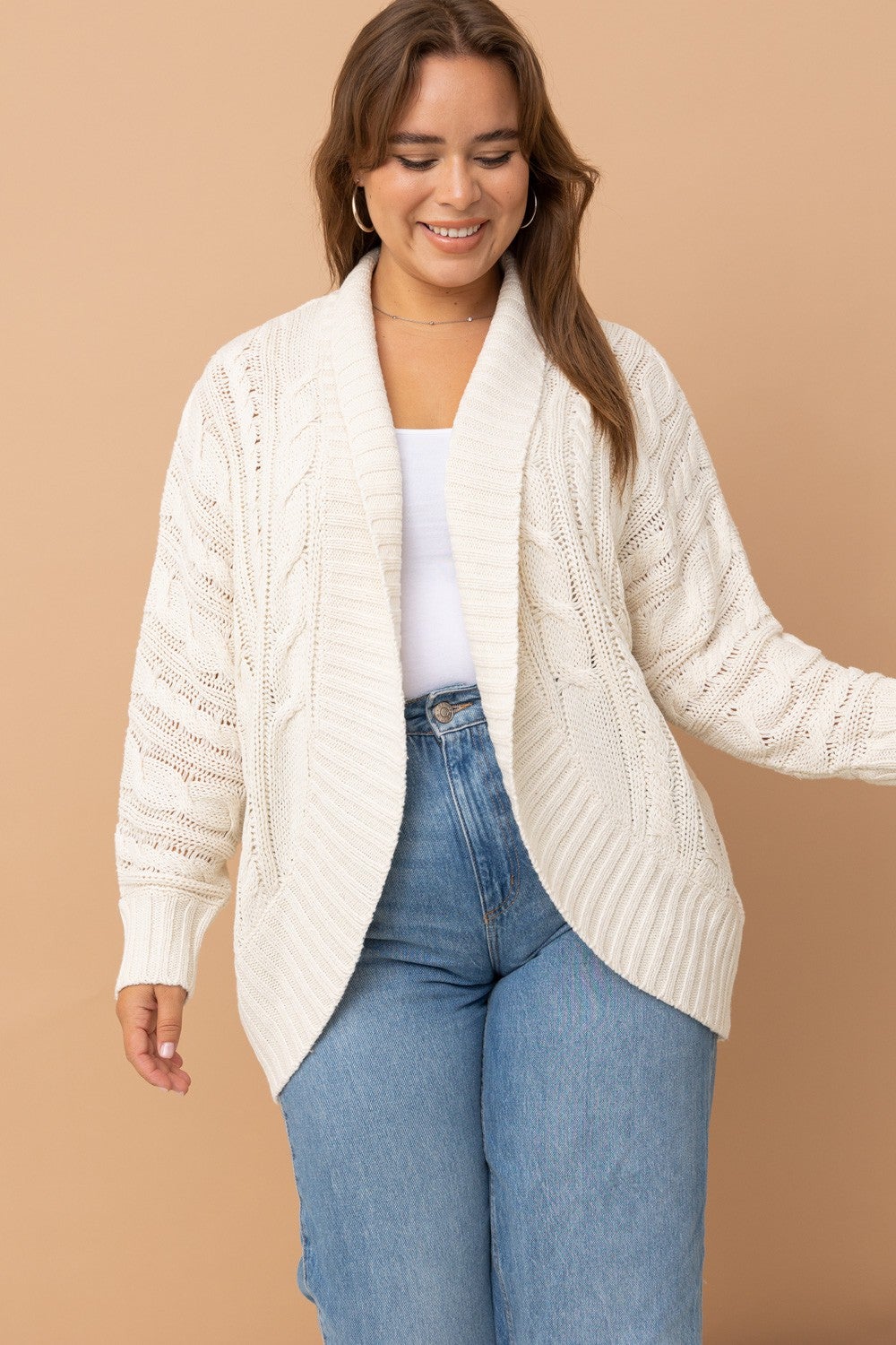 FINAL SALE Chunky Cable Knit Sweater Cardigan (Natural)