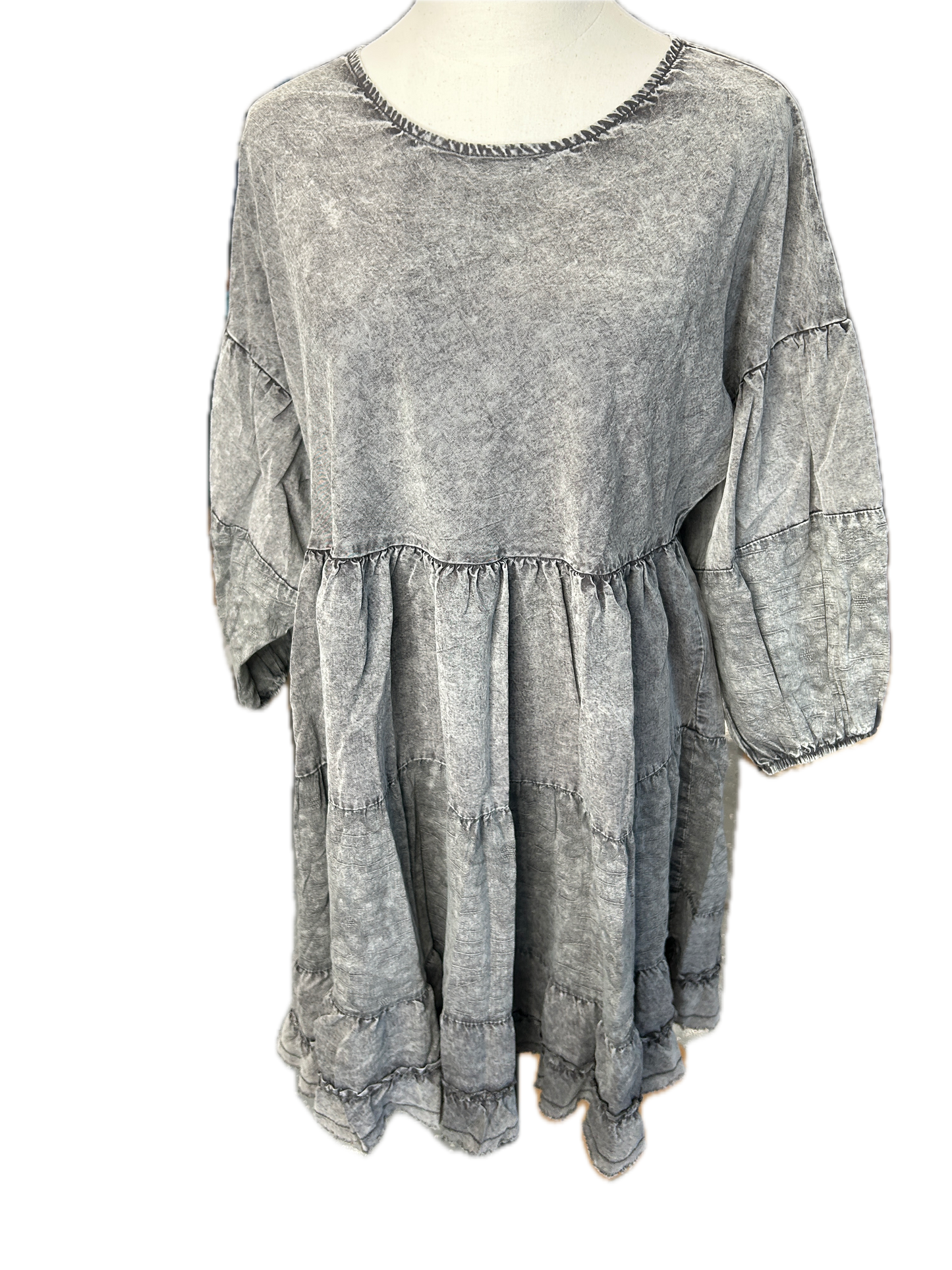 Easel - Tiered Ruffle Bottom Dress (Black Denim) *Final Sale*