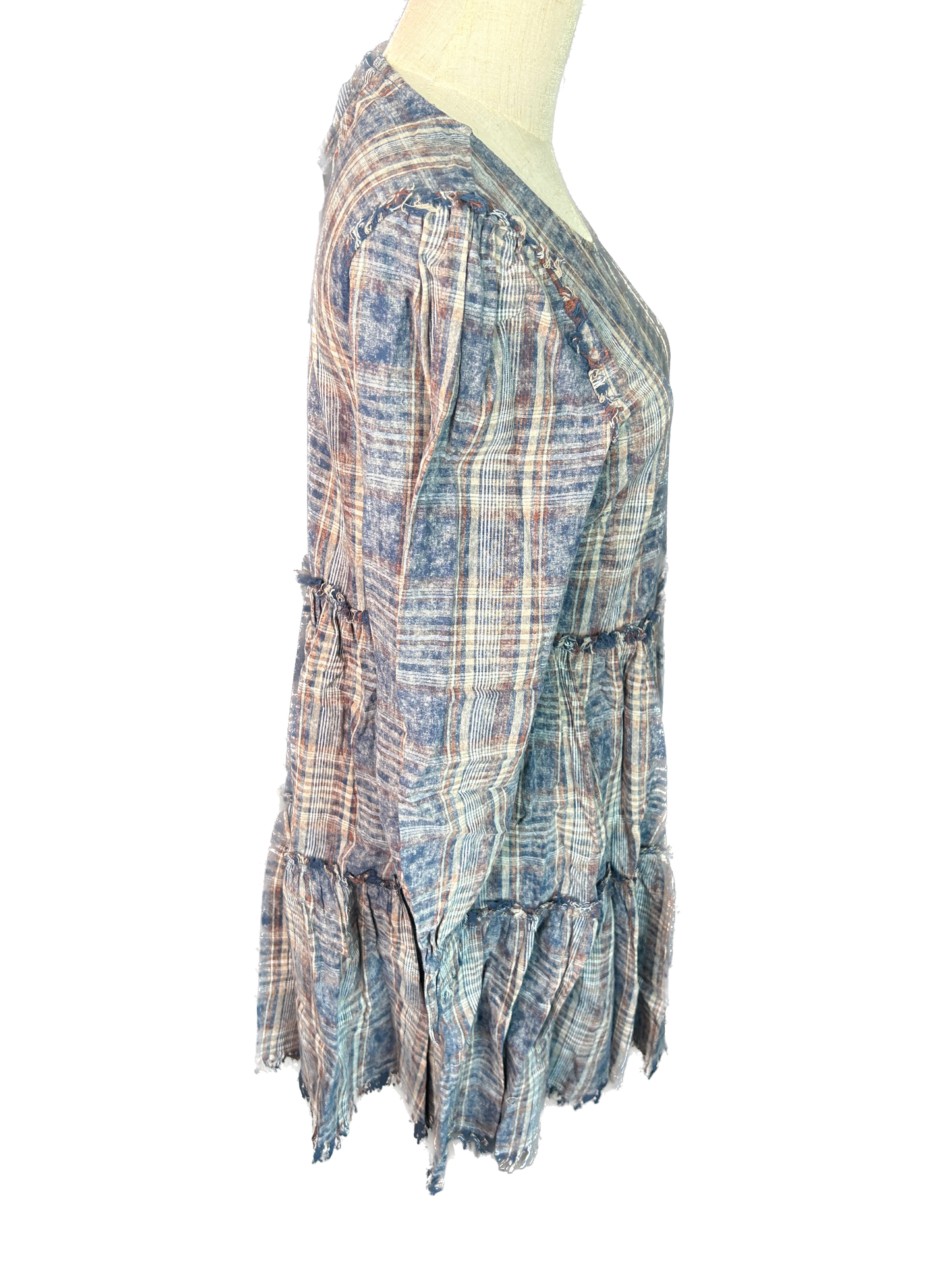 And The Why- Washed Tiered Plaid Dress (Blue) *Final Sale*