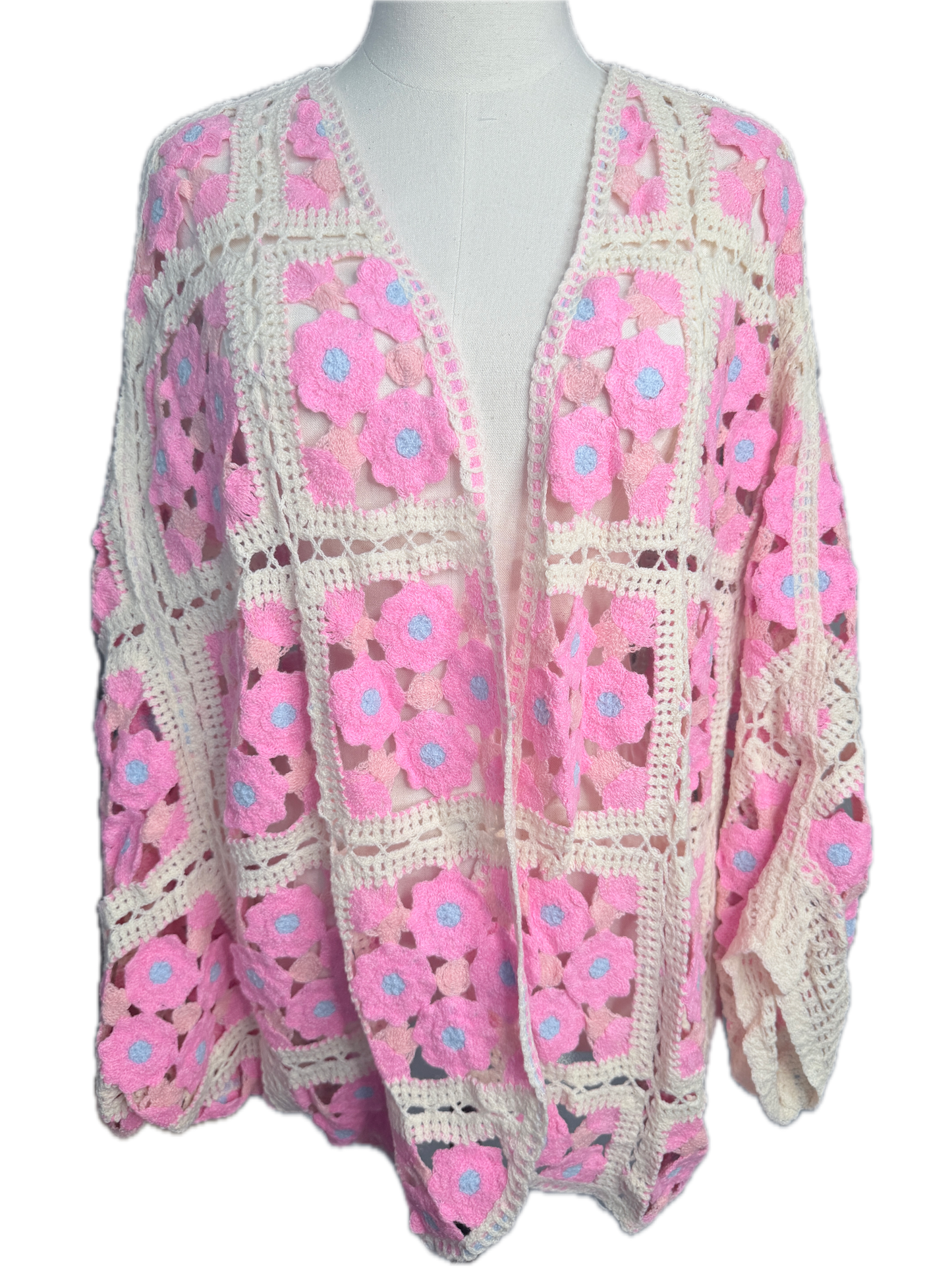 Mini Flora Crochet Square Cardigan (Pink)