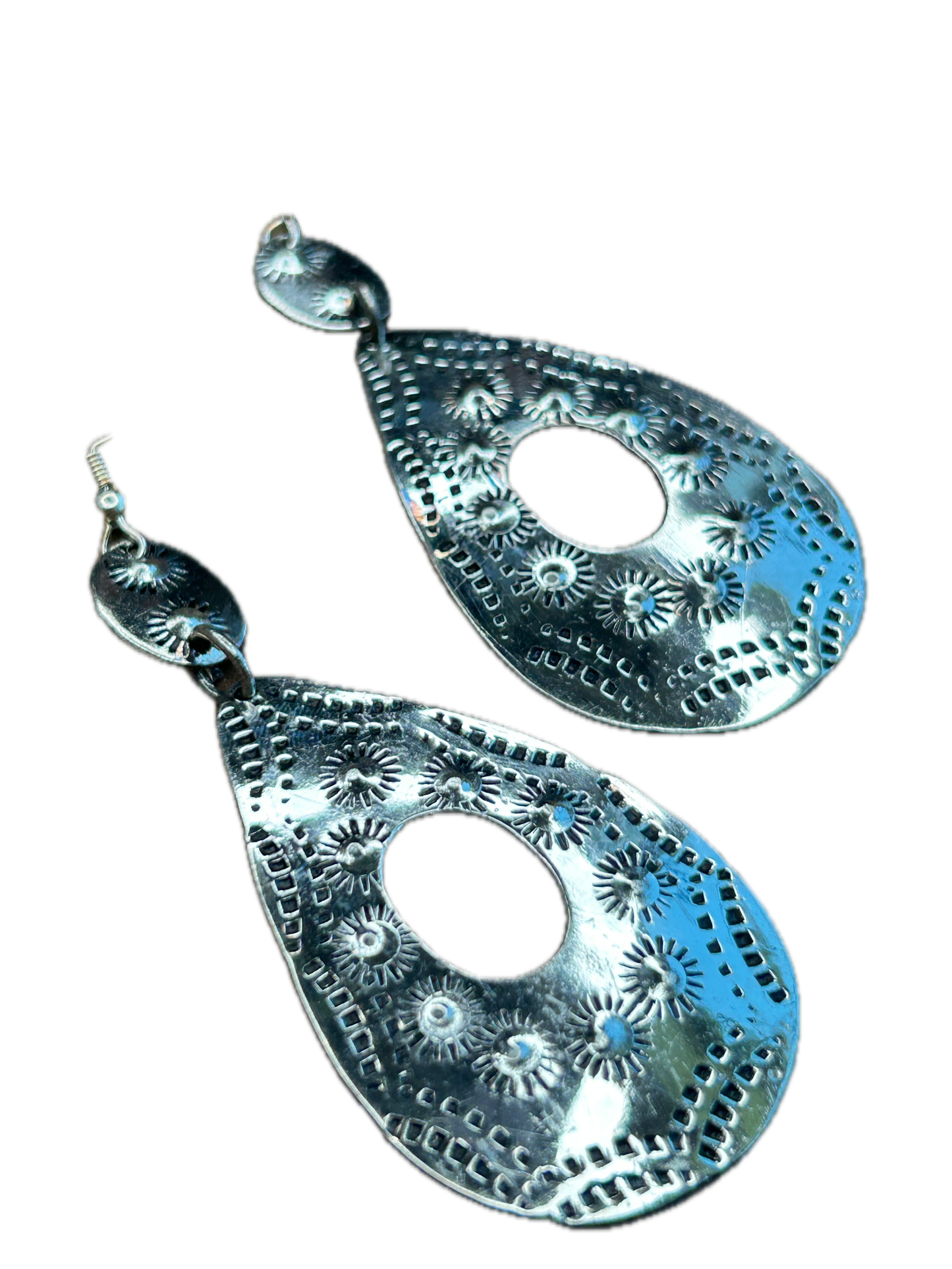 Sunburst Silver Teardrop Earrings