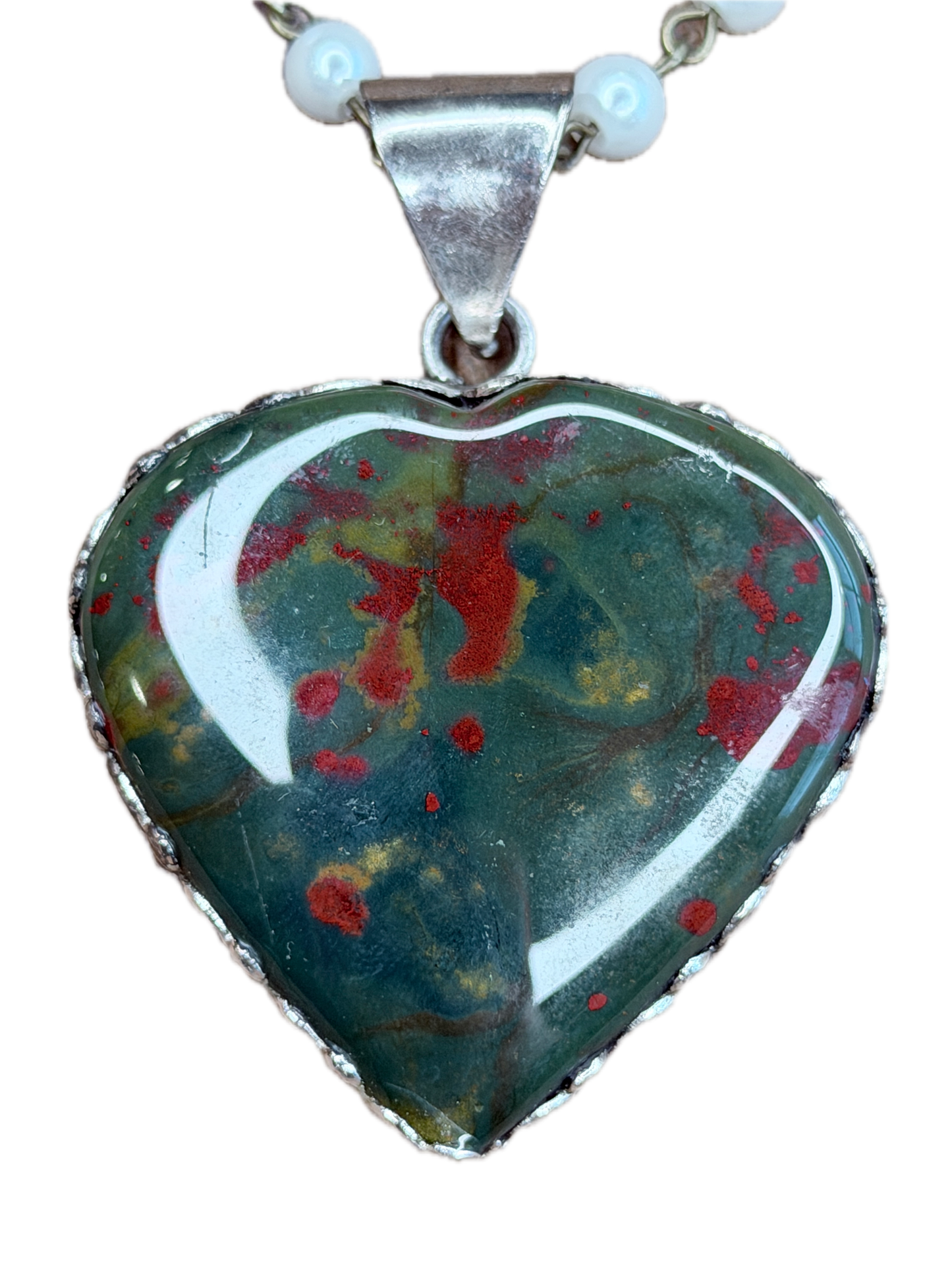German Silver Bloodstone Heart Necklace
