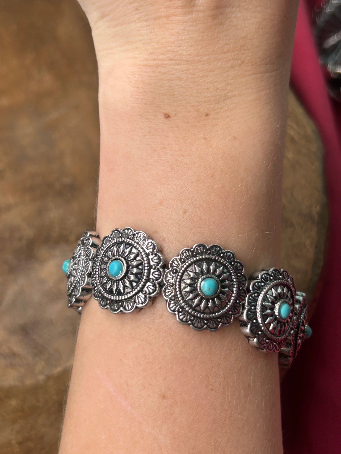Dainty Turquoise Concho Stretch Bracelet