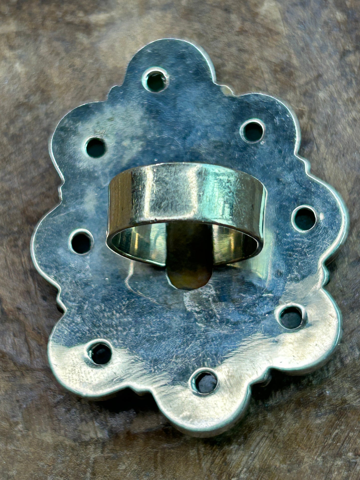 German Silver Jade and Jasper Cluster Ring