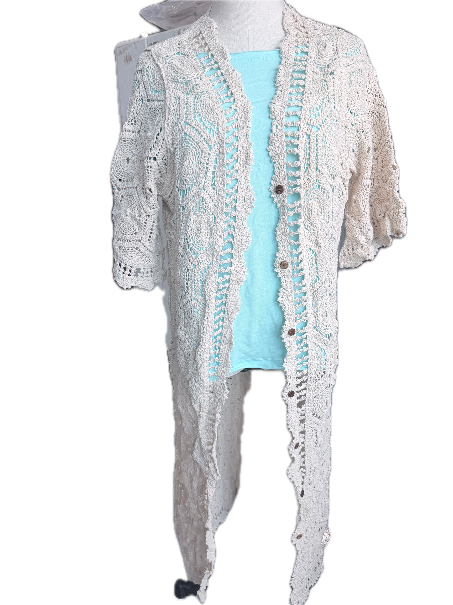 Hexie Sunburst Crochet Cardigan (Beige)