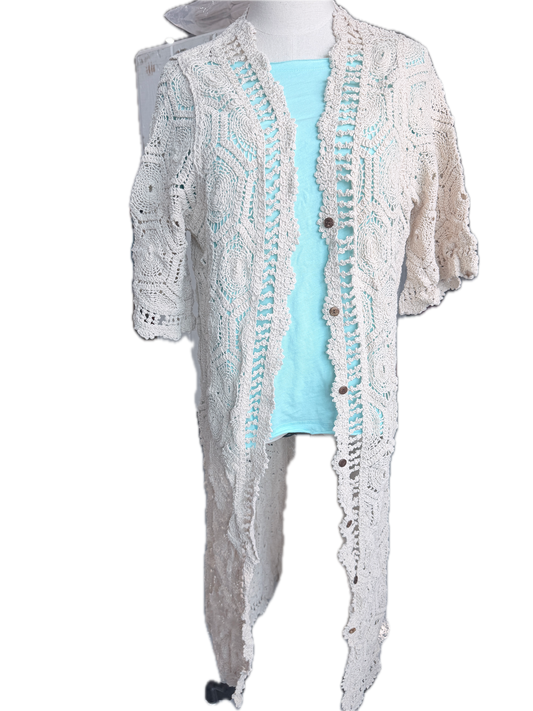 Hexie Sunburst Crochet Cardigan (Beige)