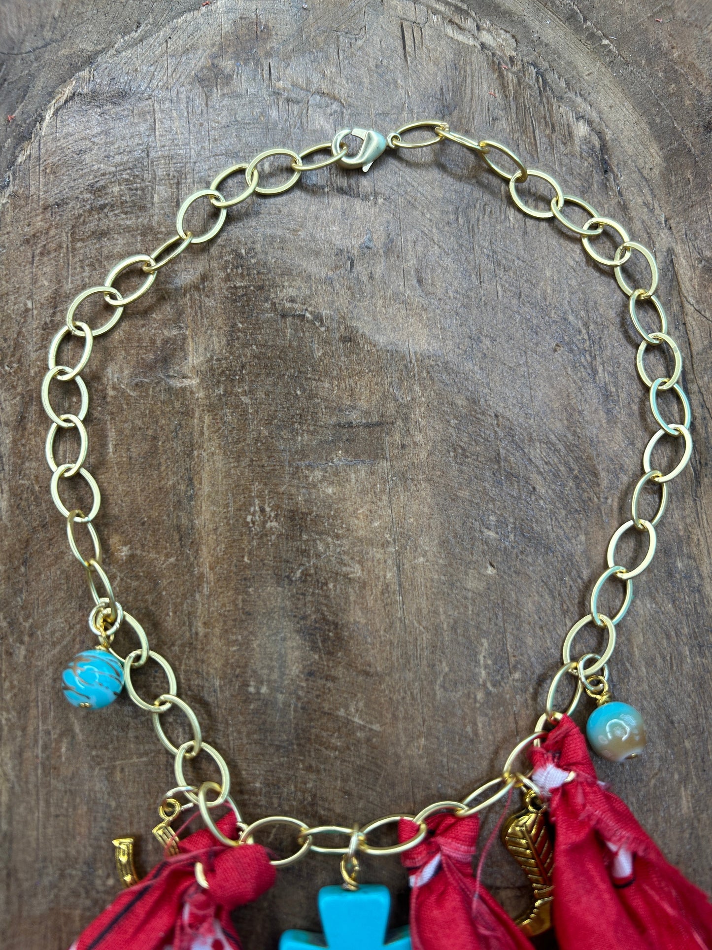 Red Bandana and Turquoise Necklace