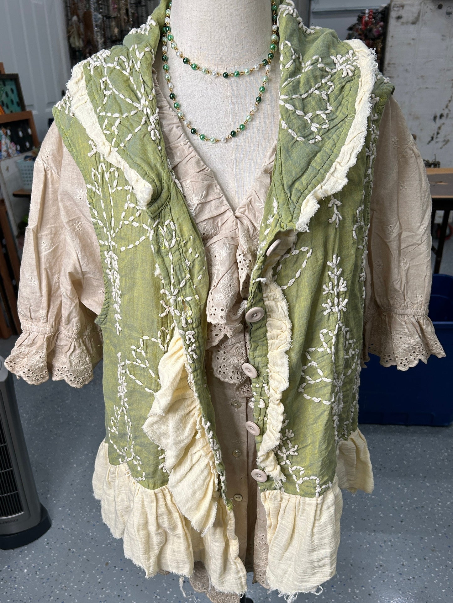 A Rare Bird- Embroidered Ruffle Vest (Green)