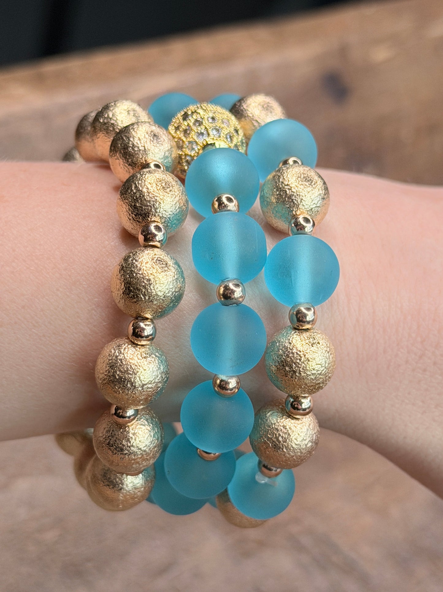 Bryn Blue and Gold Crystal Beaded Bracelet Stack