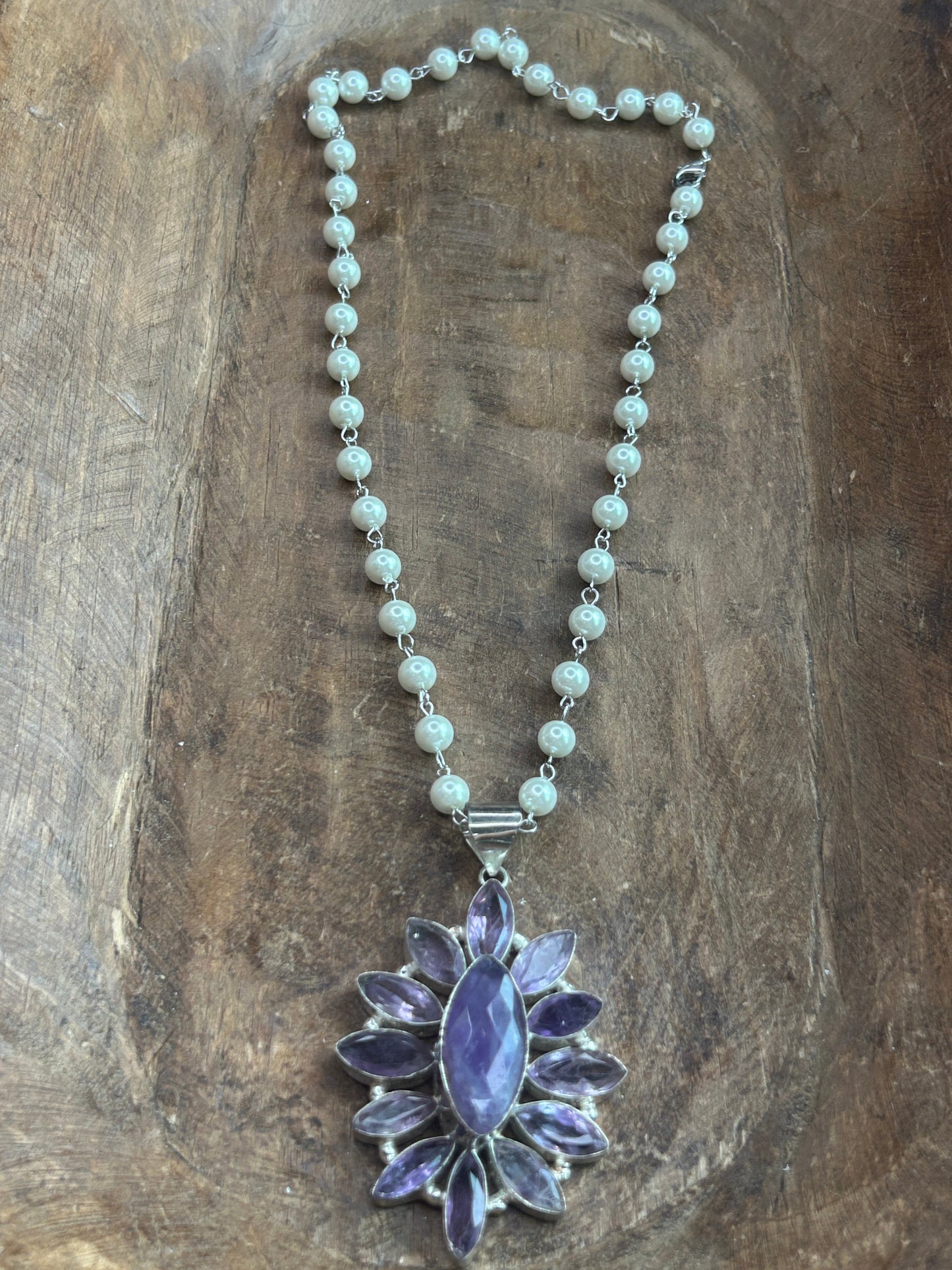 German Silver Amethyst Cluster Necklace AA