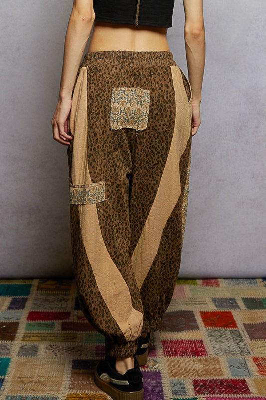 POL- Patchwork Cuffed Ankle Pants (Choco Leopard) *Final Sale*