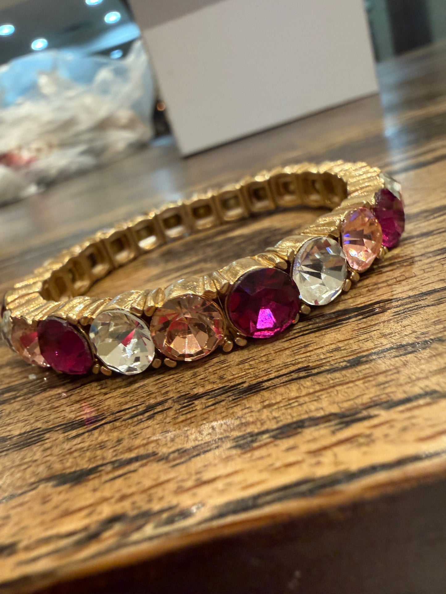 Pink Multi Crystal Stretch Bracelet