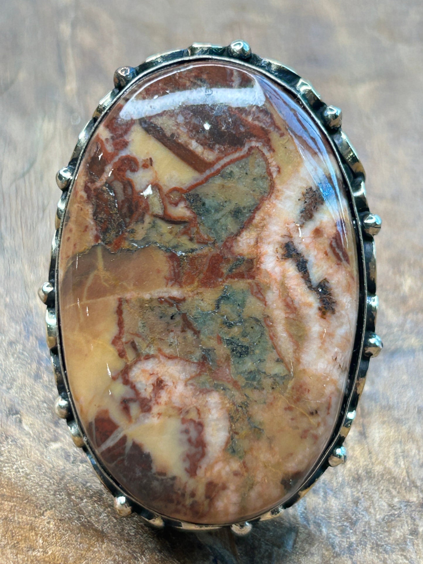 German Silver Chert Breccia Oval Ring