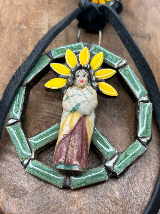 Native American Ceramic Peace Sign Necklace - Uniquely Only One!