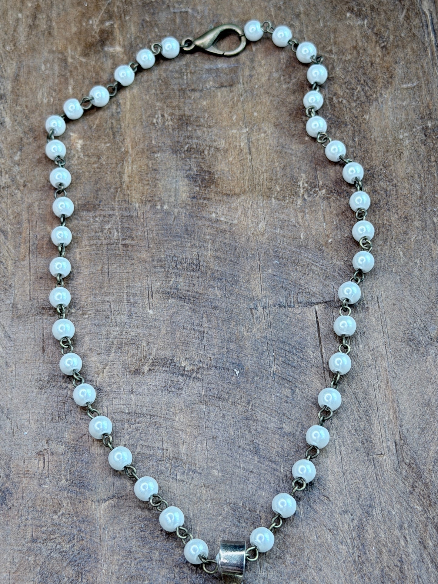 German Silver Freshwater Pearl and Clear Quartz Necklace