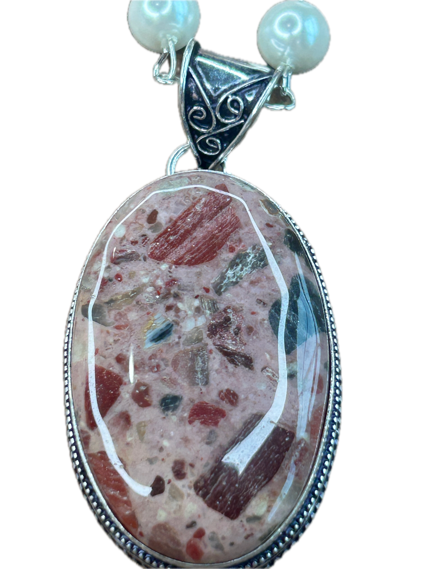 German Silver Chert Breccia Oval Necklace B