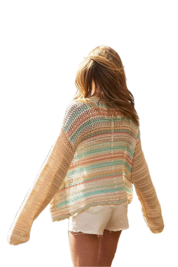 Button Down Striped Crochet Cardigan (Multi) *Final Sale*