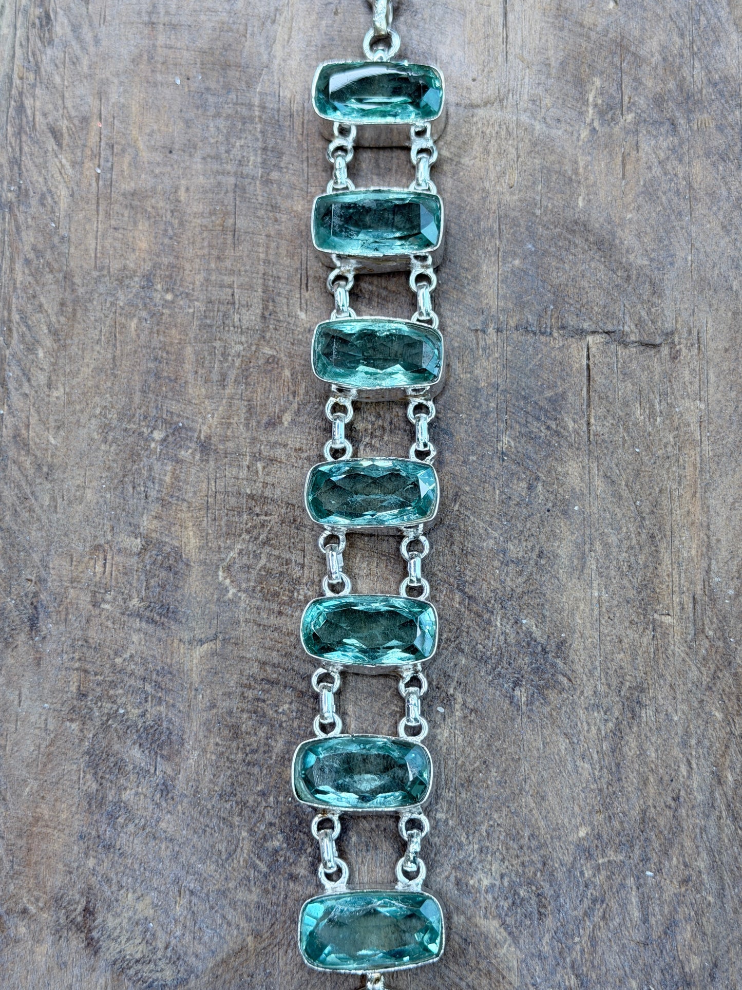 German Silver Dainty Blue Quartz Tray Bracelet