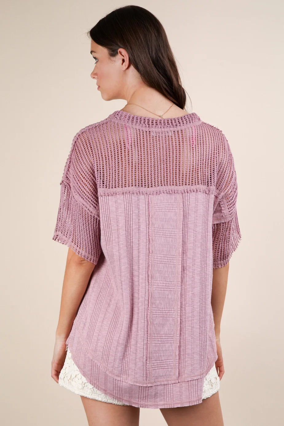 Very J Oversized Contrast Knit Comfy Casual Top in Blush *Final Sale*