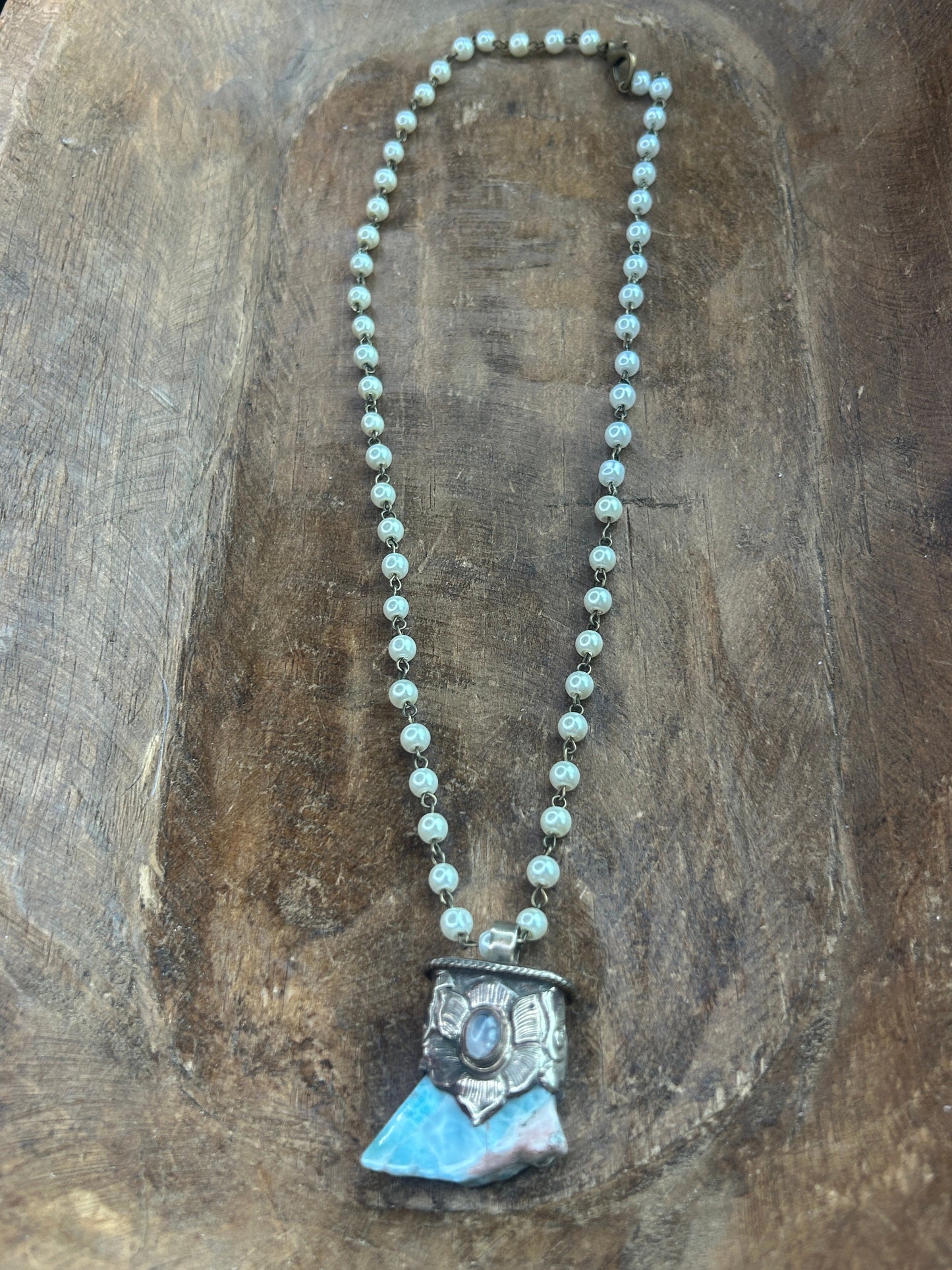 Tibetan Silver Larimar and Labradorite Necklace AA