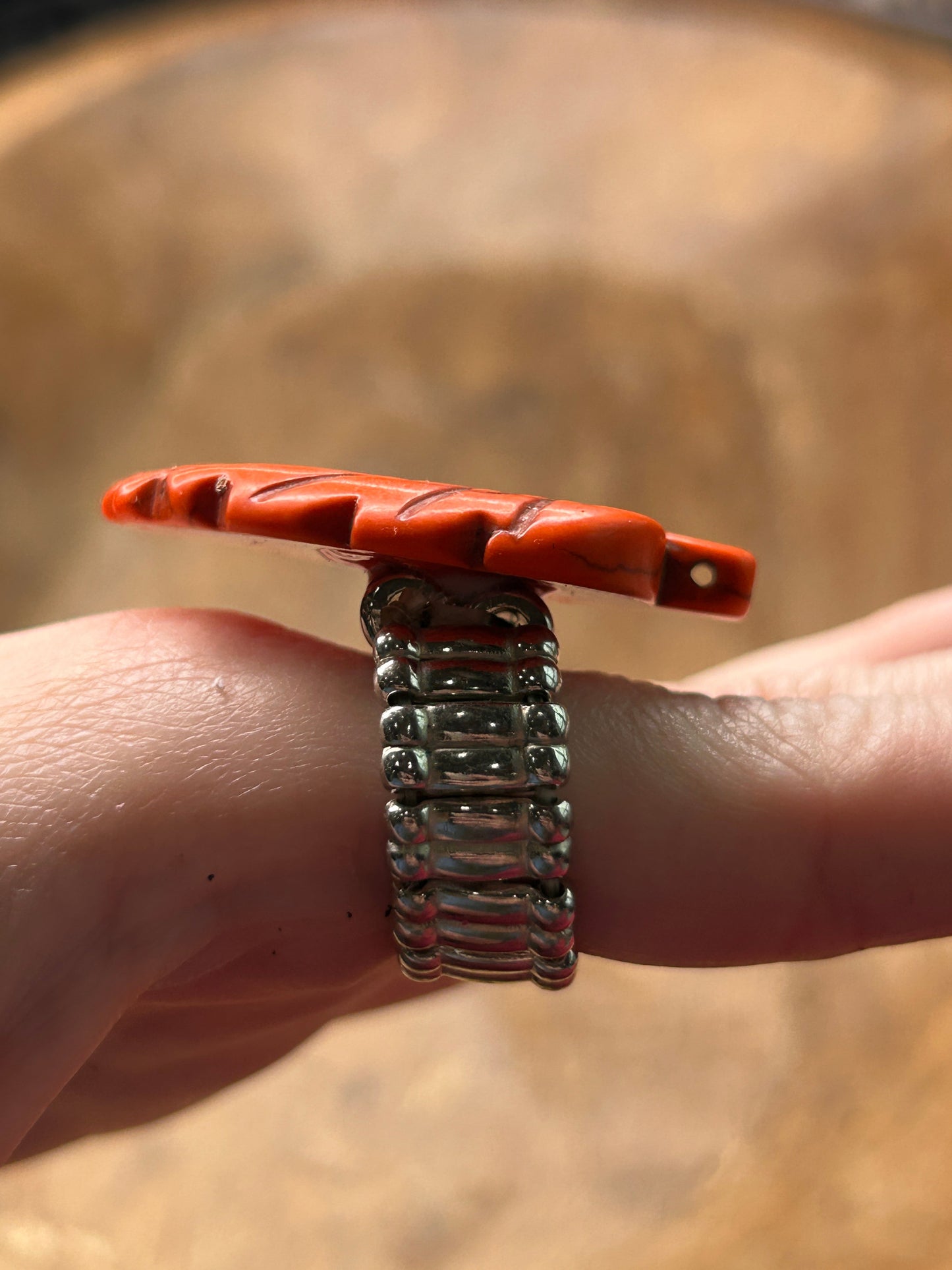 Hand-Carved Orange Leaf Stretch Ring - ERR ORIGINAL