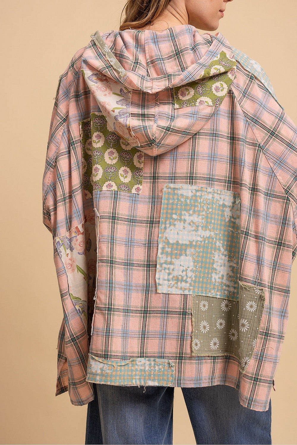 BlueVelvet- Patchwork Half-Button Pullover (Pale Blush) *Final Sale*