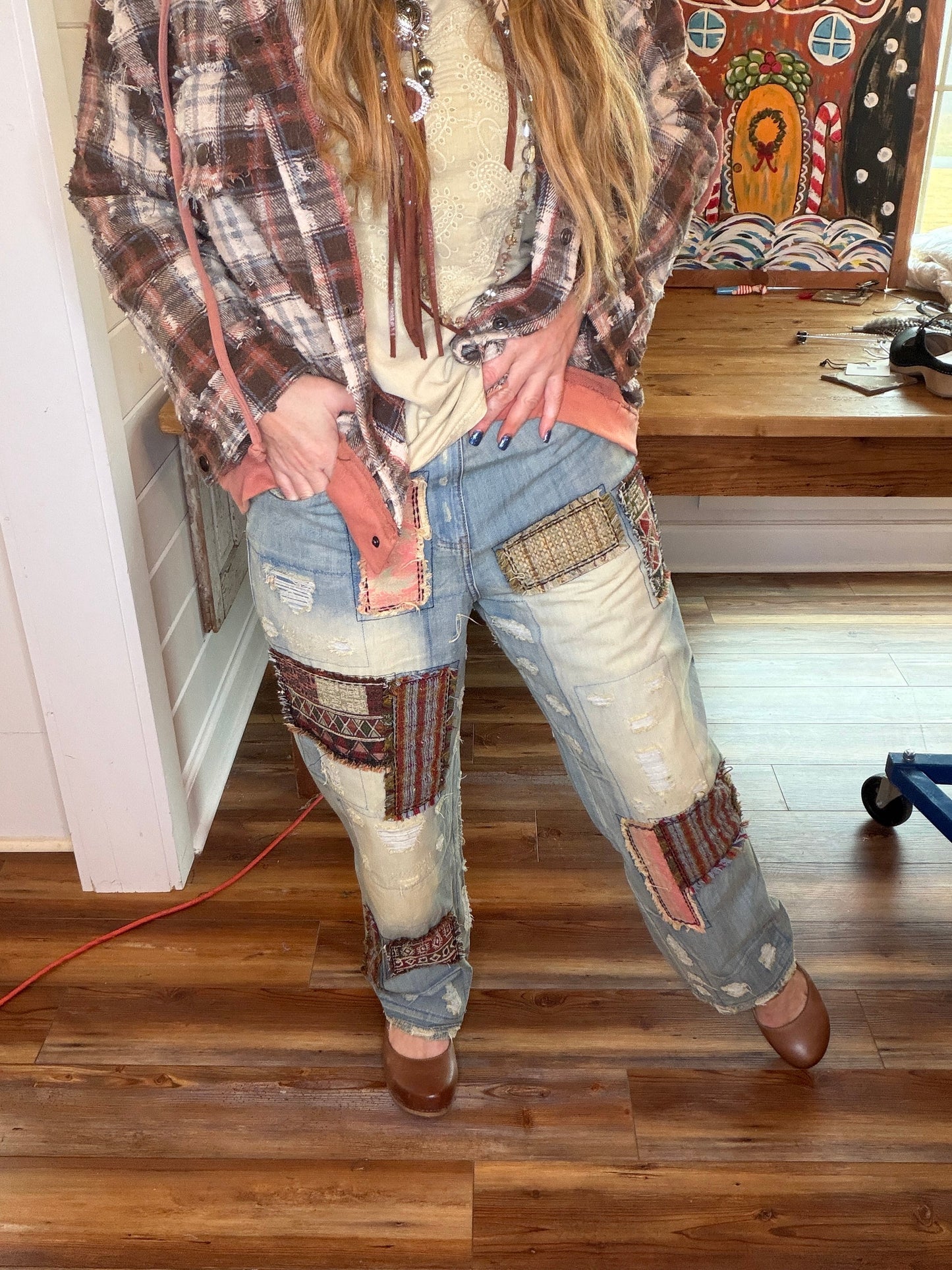 Jaded Gypsy- Peace and Love Jeans (Parchment) *Final Sale*