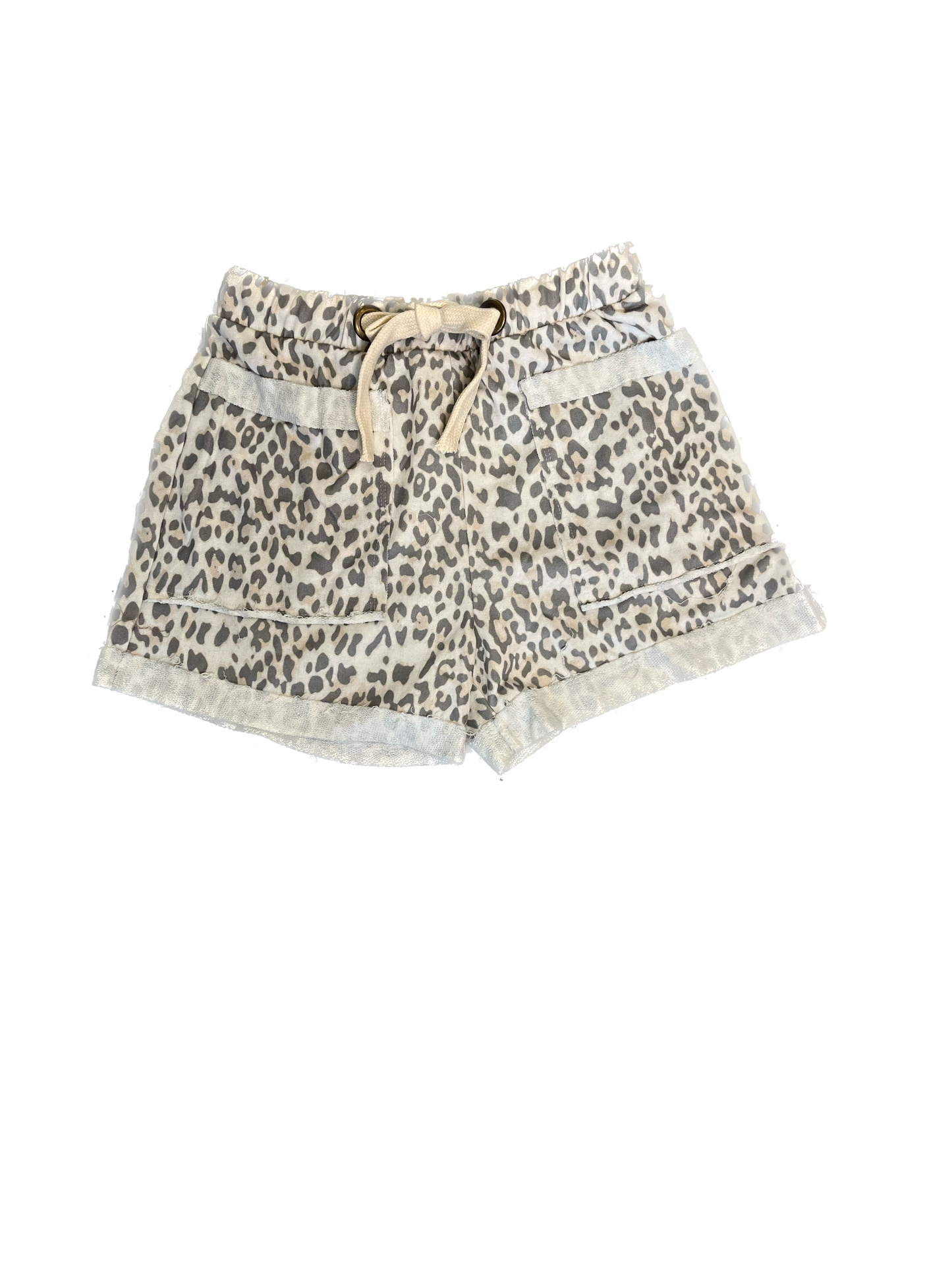 J Her- Mineral Washed Leopard Animal Print Shorts (Cream) *Final Sale*