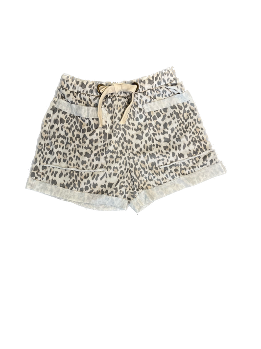 J Her- Mineral Washed Leopard Animal Print Shorts (Cream) *Final Sale*