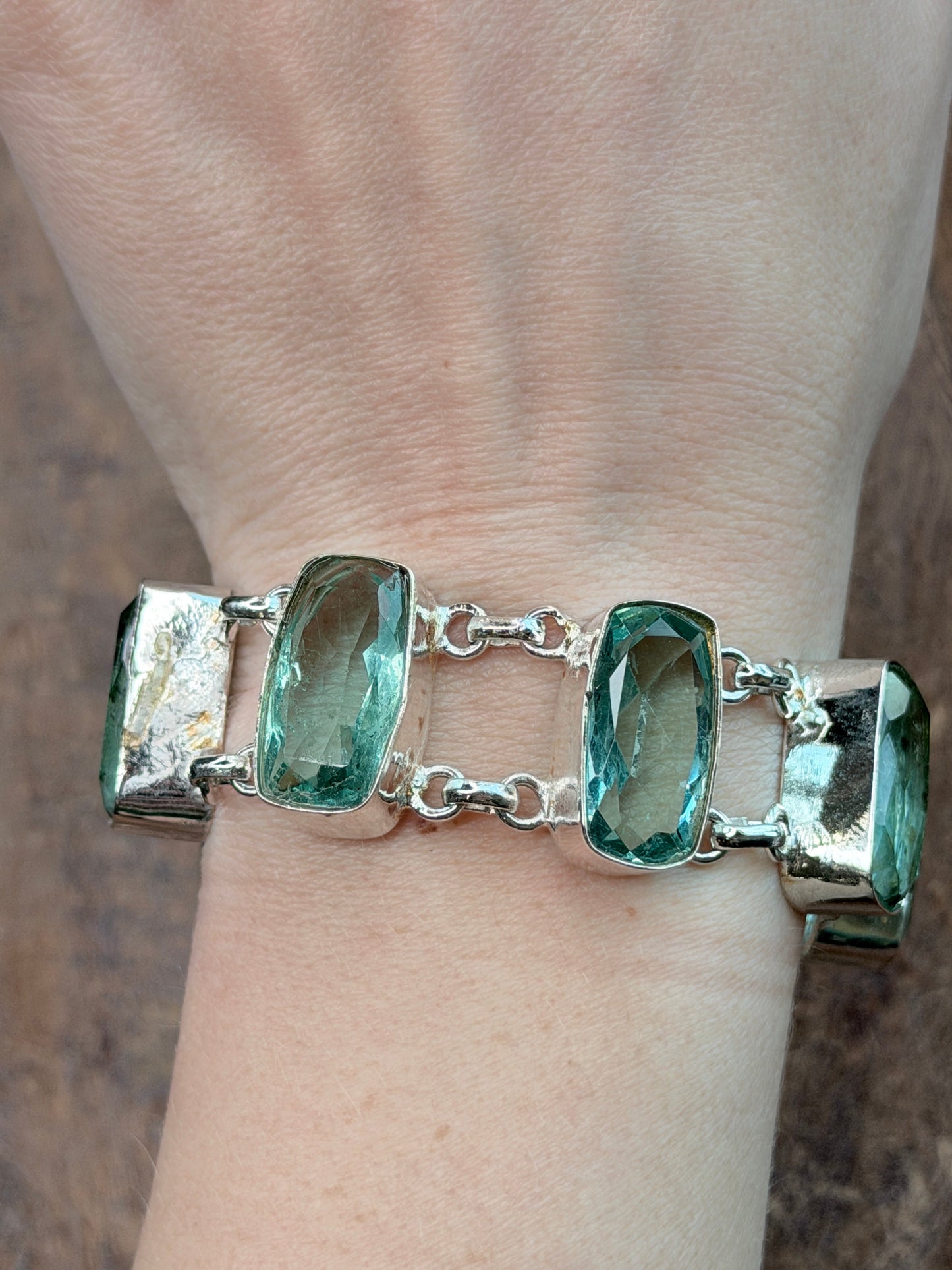 German Silver Dainty Blue Quartz Tray Bracelet