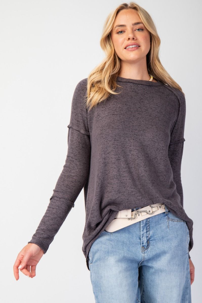 Easel- Brushed Hacci Knit Tunic (Charcoal) *Final Sale*