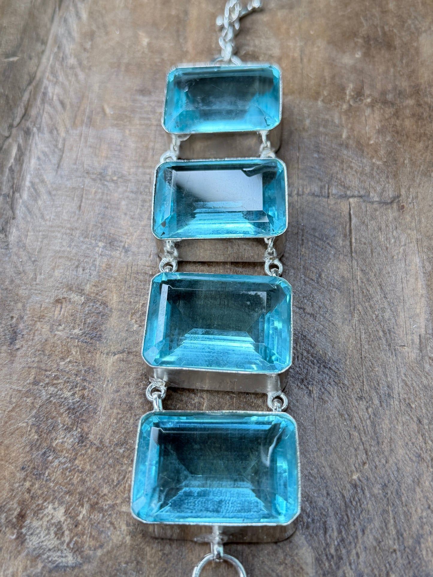 Ava German Silver Blue Quartz Tray Bracelet