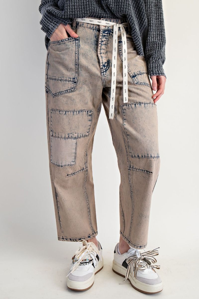 SALE Easel - Washed Denim Barrel Pant