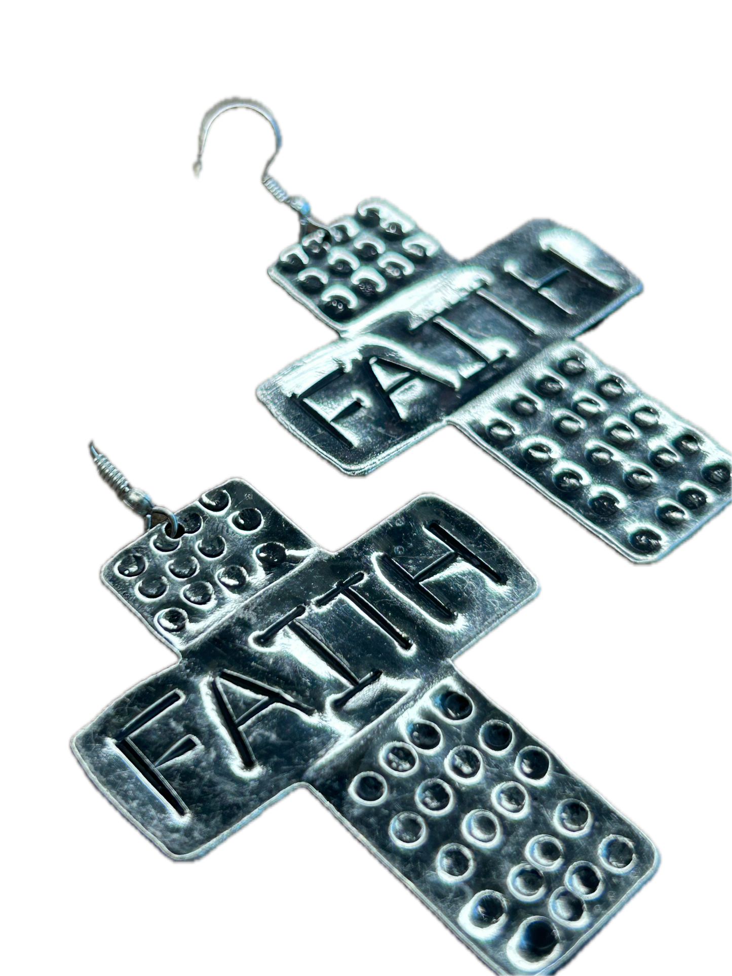 Silver Faith Stamped Cross Earrings