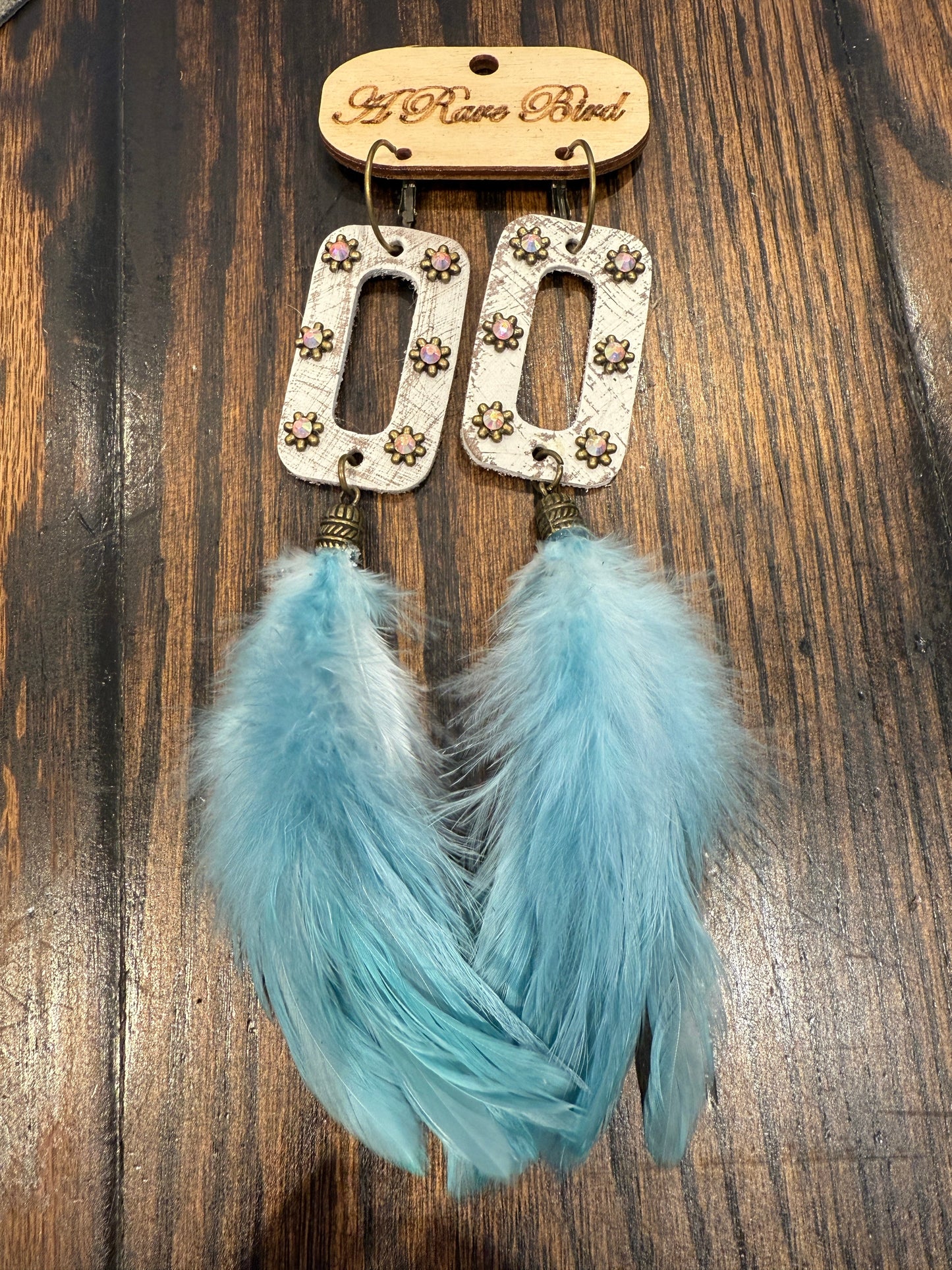 A Rare Bird- Blue Leather and Feather Earrings
