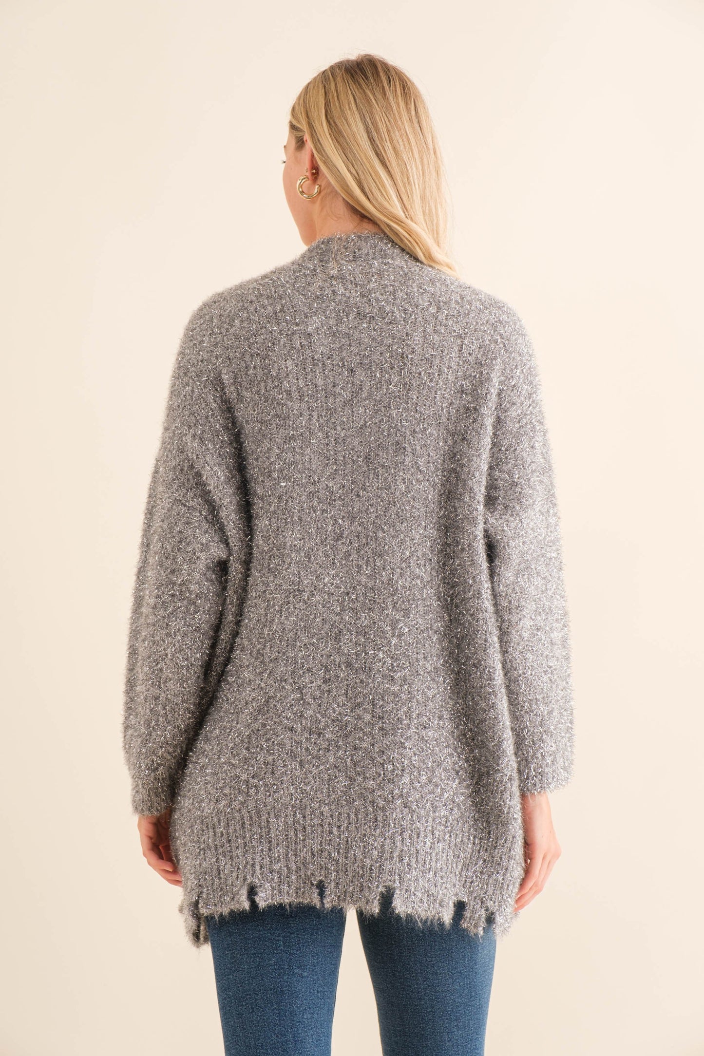 Fuzzy Shimmery Knit Cardigan (Grey) *Final Sale*