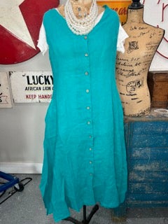BA- Linen Button Down Dress (Teal Lagoon) *Final Sale*