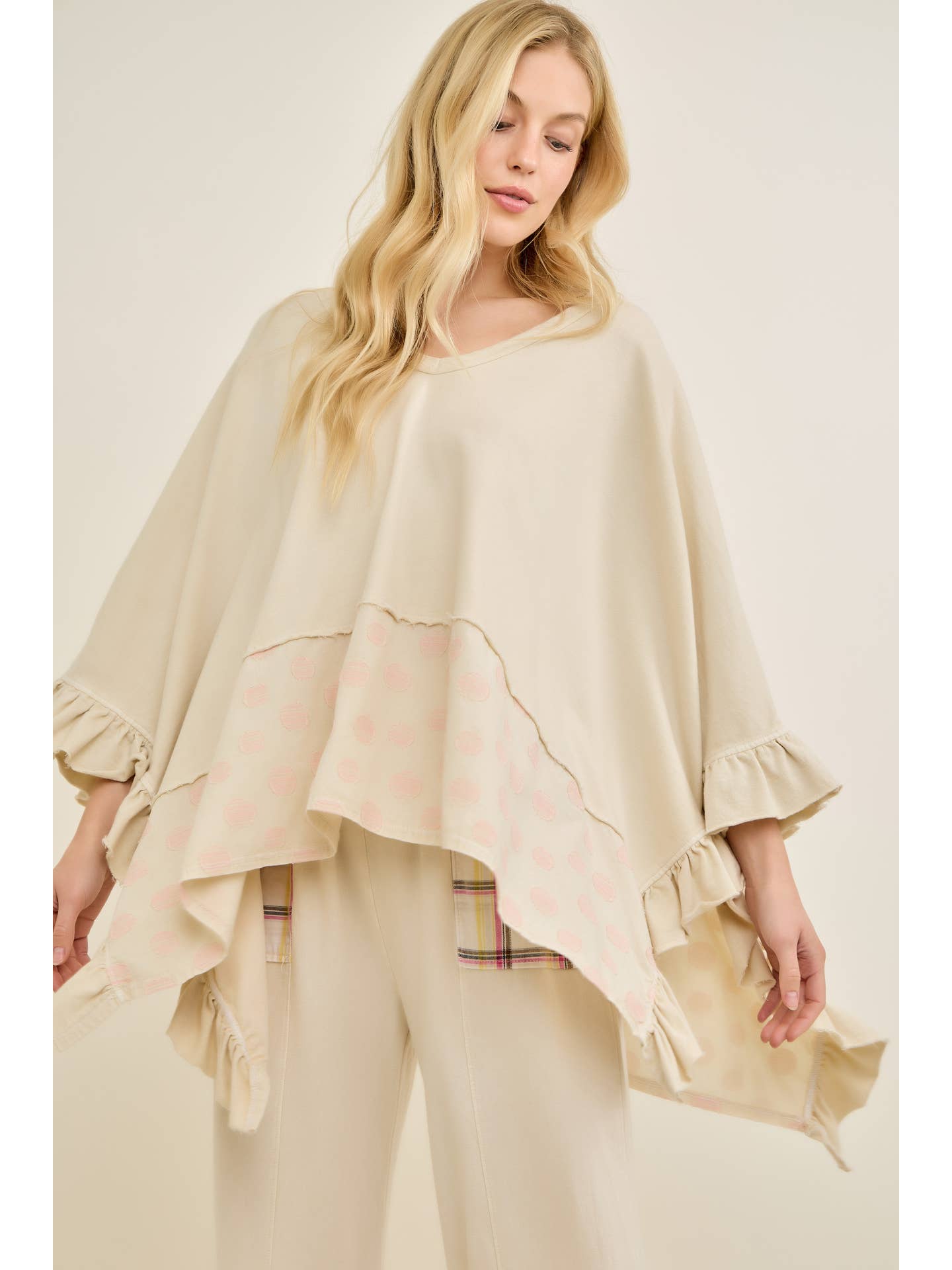 J Her- Washed Polka Dot Poncho Top (Natural)