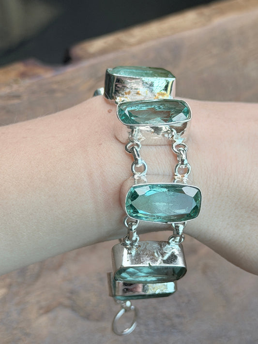 German Silver Dainty Blue Quartz Tray Bracelet