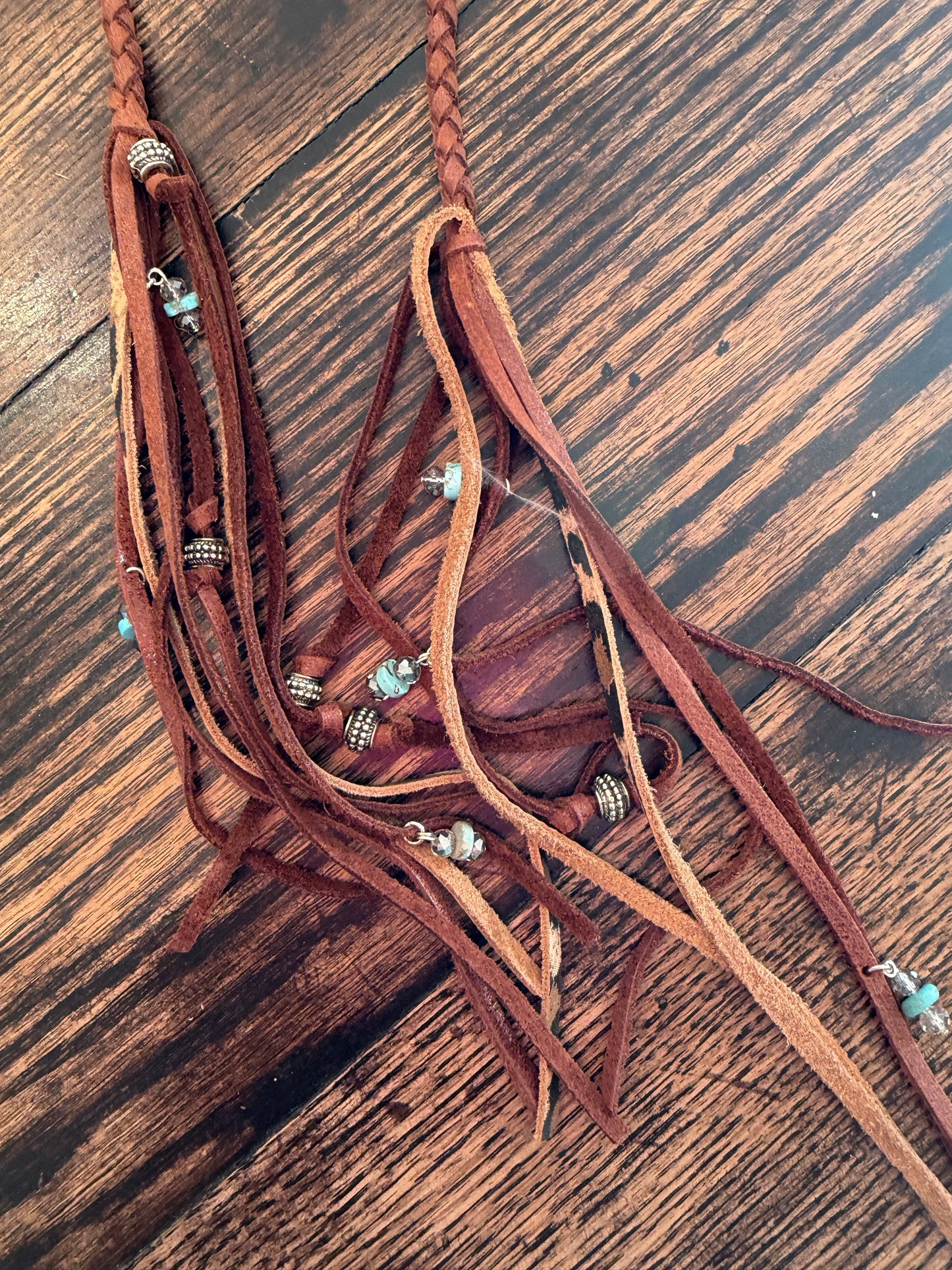 A Rare Bird- Braided Leather and Turquoise Necklace