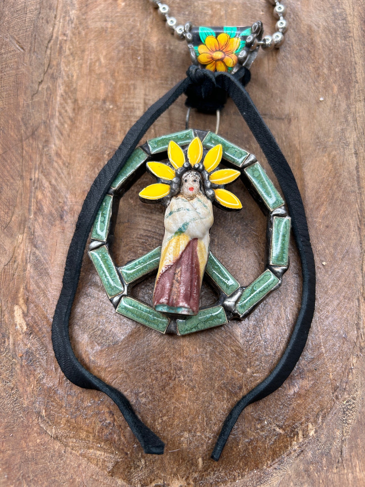 Native American Ceramic Peace Sign Necklace - Uniquely Only One!