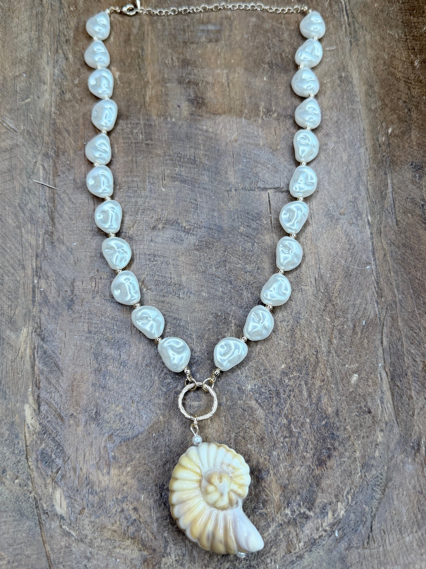 Faux Pearl and Nautilus Shell Necklace